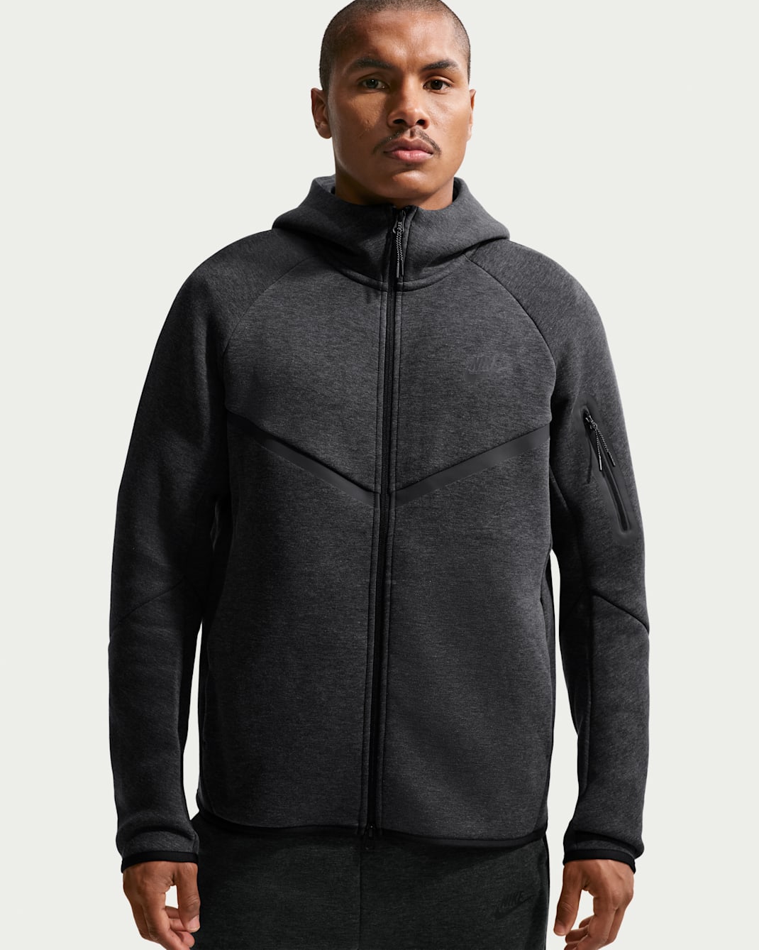 Chamarra Windrunner de tejido Fleece de cierre completo para hombre Nike Tech - Negro jaspeado/Negro