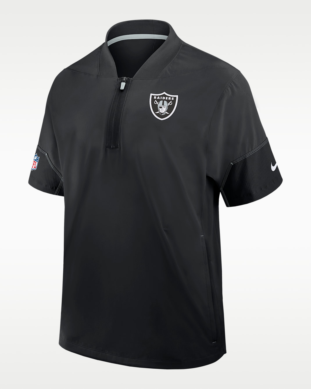 Las Vegas Raiders Sideline Coach Men's Nike NFL 1/2-Zip Short-Sleeve Hooded Jacket - Black