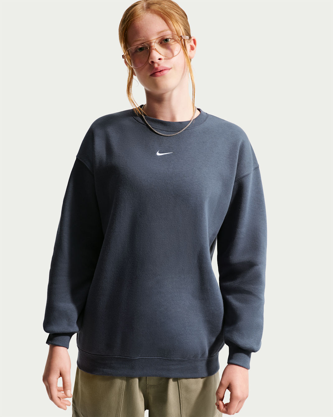 Nike Sportswear Studio Big Kids' (Girls') Oversized Crew-Neck Sweatshirt - Thunder Blue/White