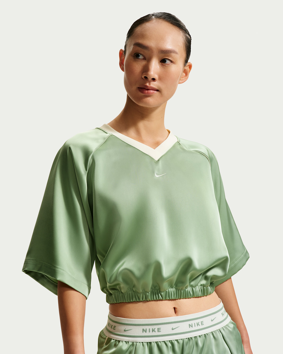Nike Sportswear Women's Oversized Satin Top - Steam/Sail