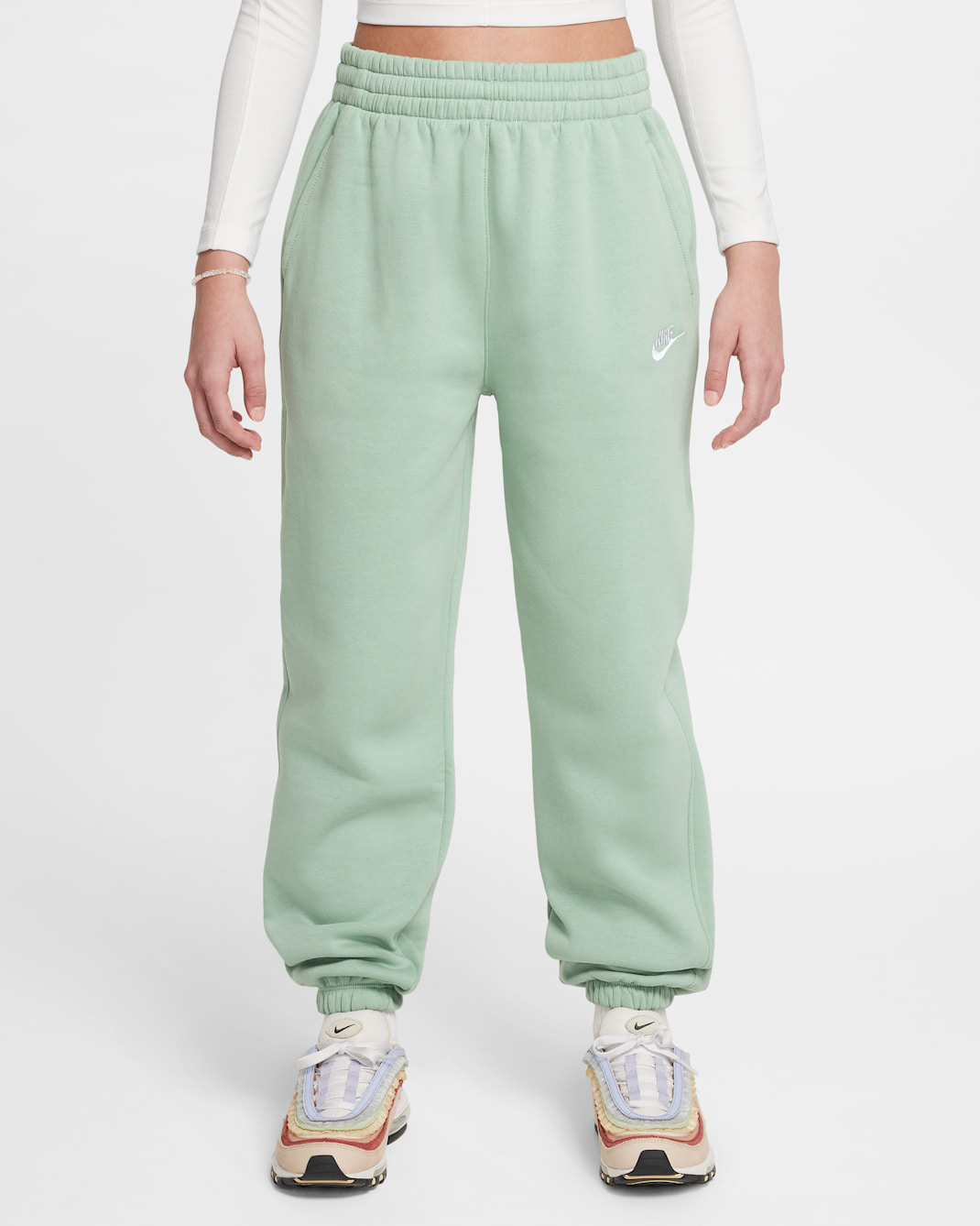 Pants holgados para niños talla grande Nike Sportswear Club Fleece - Vapor/Vapor/Blanco