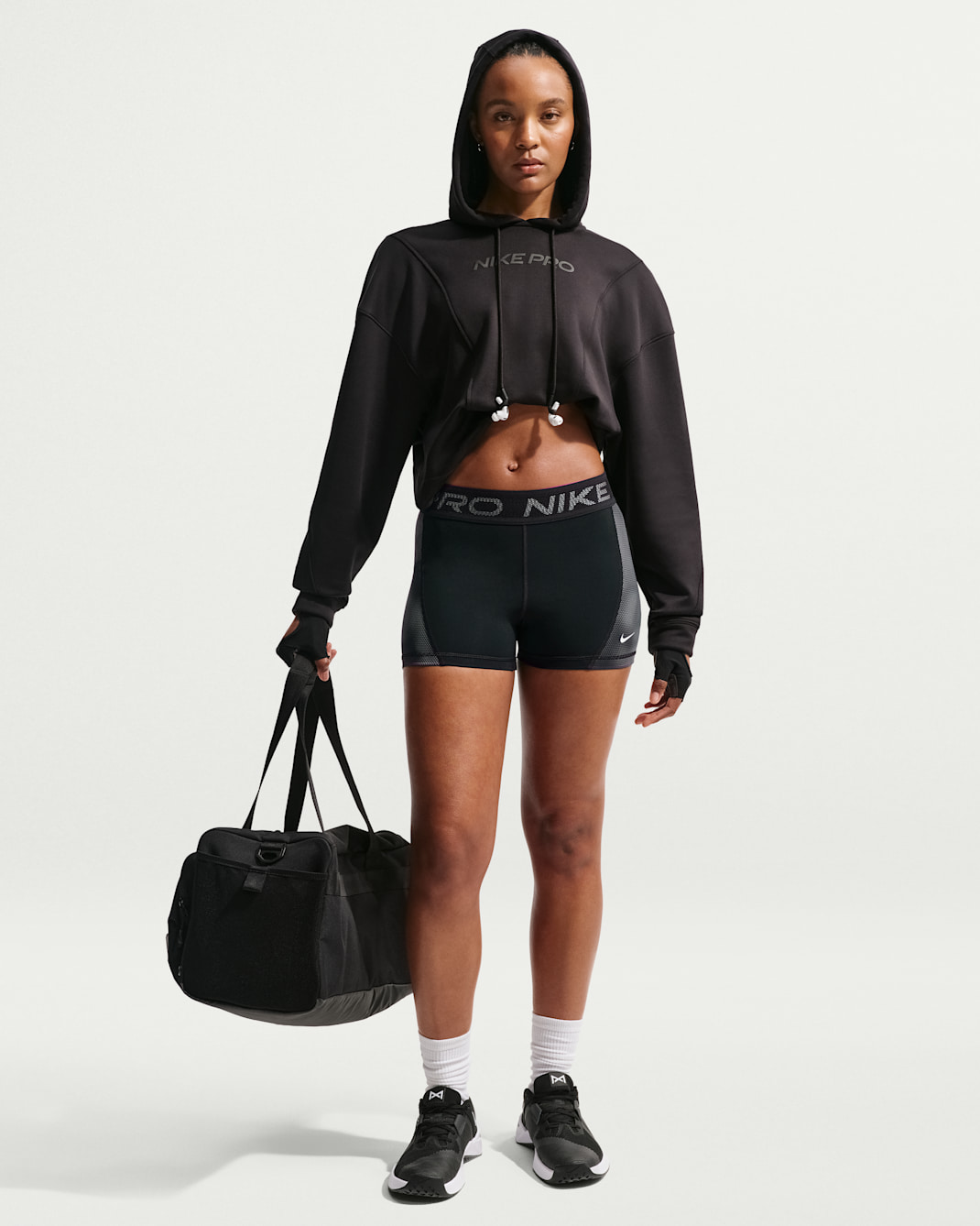 Shorts de tiro medio de 8 cm para mujer Nike Pro - Negro/Gris humo/Blanco