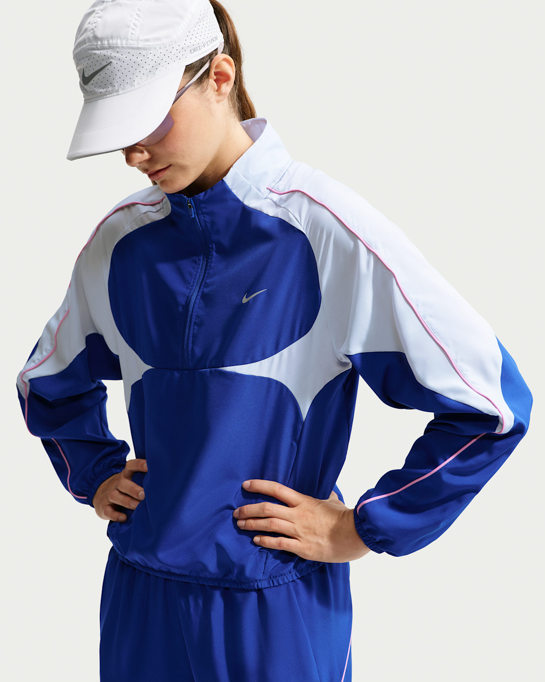 Nike Tempo Swoosh Women's Dri-FIT 1/2-Zip Running Jacket - Old Royal/Football Grey/Pink Rise