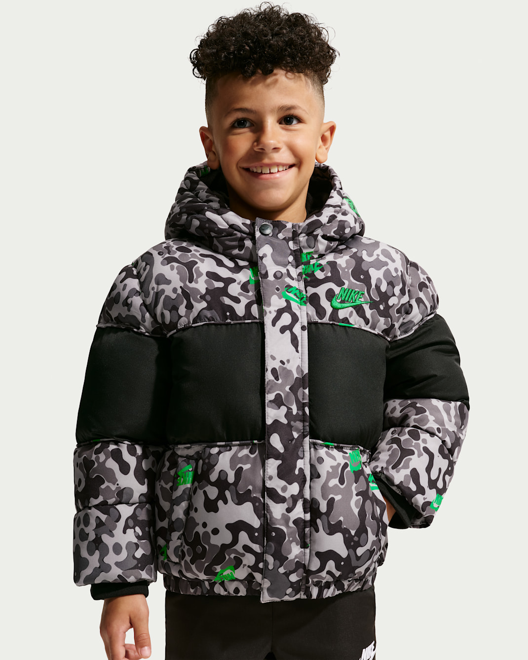 Nike Younger Kids' Jacquard Logo Mixed Media Puffer Jacket - Cave Stone