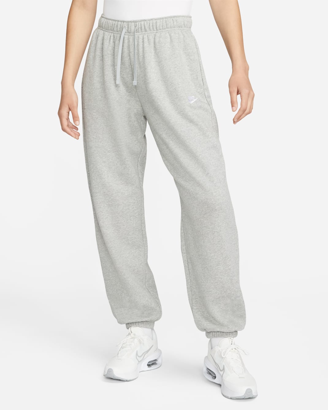 Pants de entrenamiento oversized de tiro medio para mujer Nike Sportswear Club Fleece - Gris oscuro jaspeado/Blanco