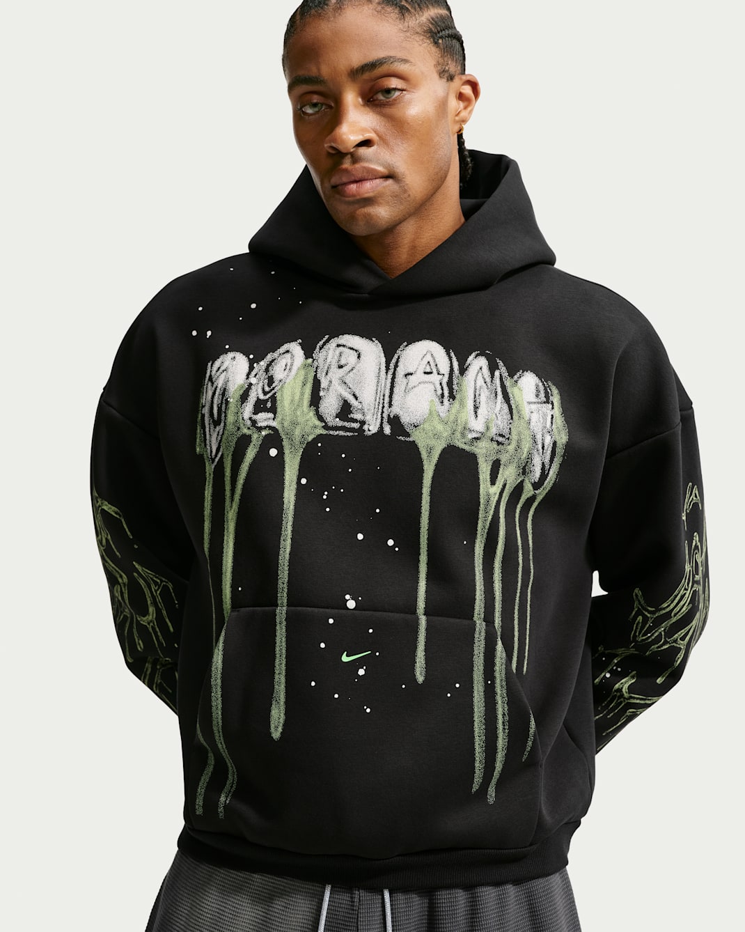 Sudadera con gorro sin cierre de básquetbol Therma-FIT cepillada para hombre Ja "Halloween" - Negro/Verde strike