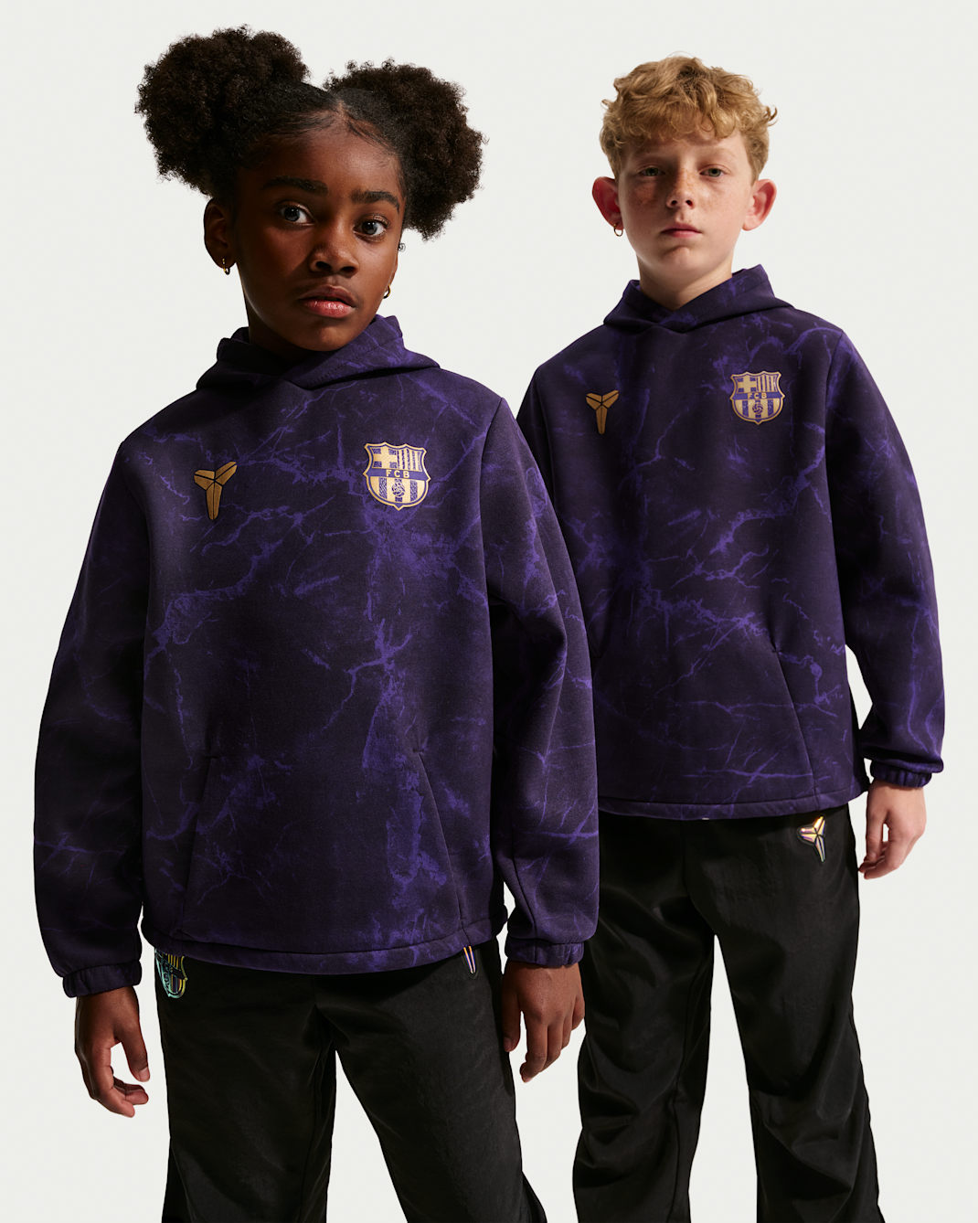 FC Barcelona Away Big Kids' Kobe Soccer Pullover Hoodie - Black/Metallic Gold