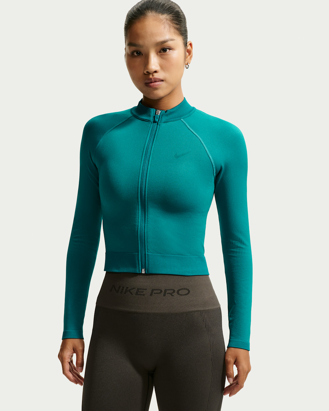 Nike Pro 女款全長式拉鍊訓練上衣 - Bright Spruce