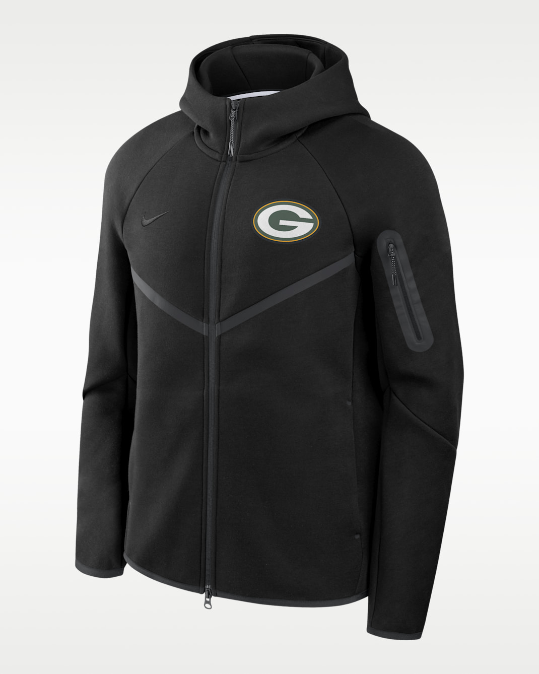 Green Bay Packers Tech Fleece Windrunner Men's Nike NFL Full-Zip Hooded Jacket - Black/Black