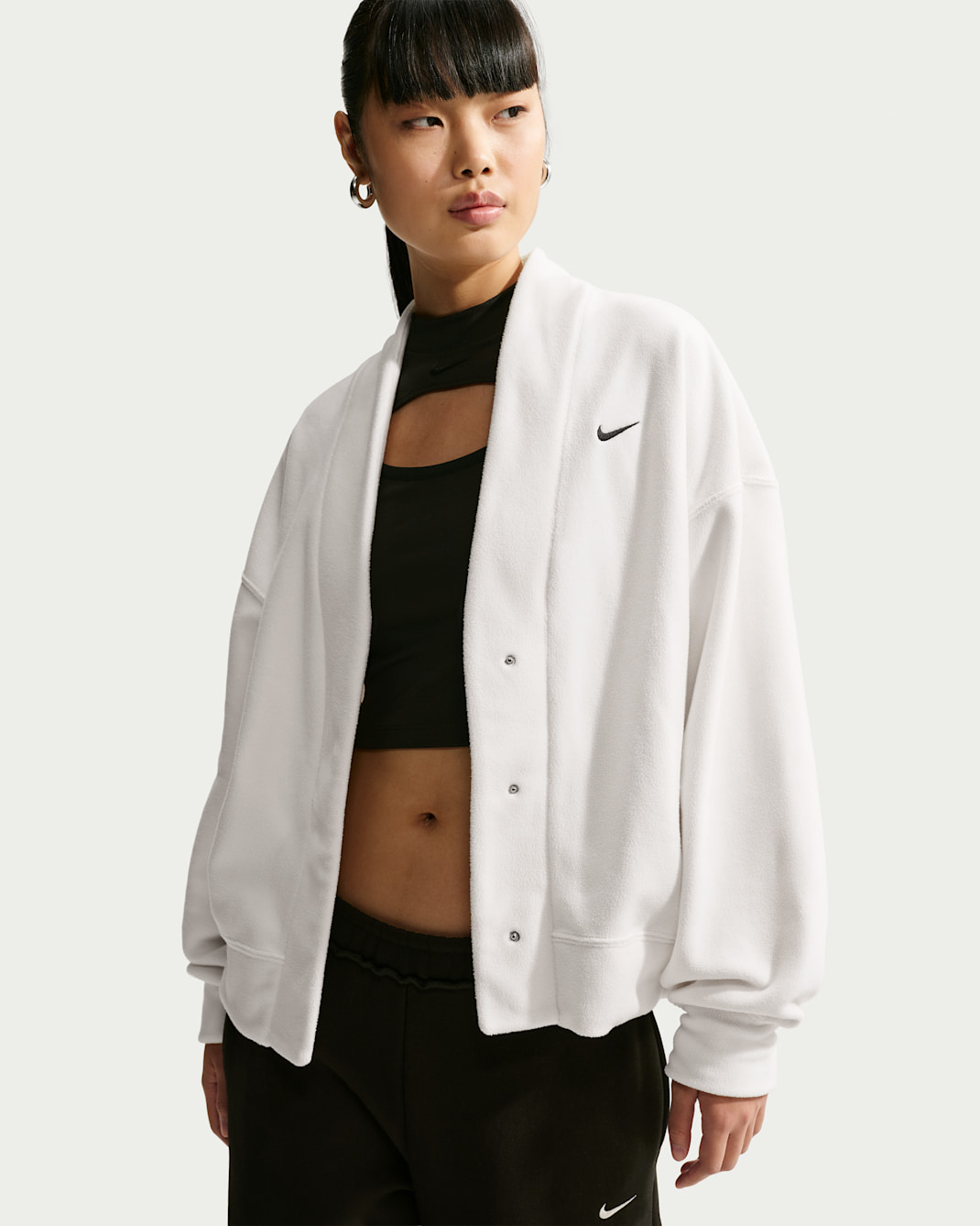 Cárdigan de tejido Fleece Therma-FIT para mujer Nike One - Vela/Negro