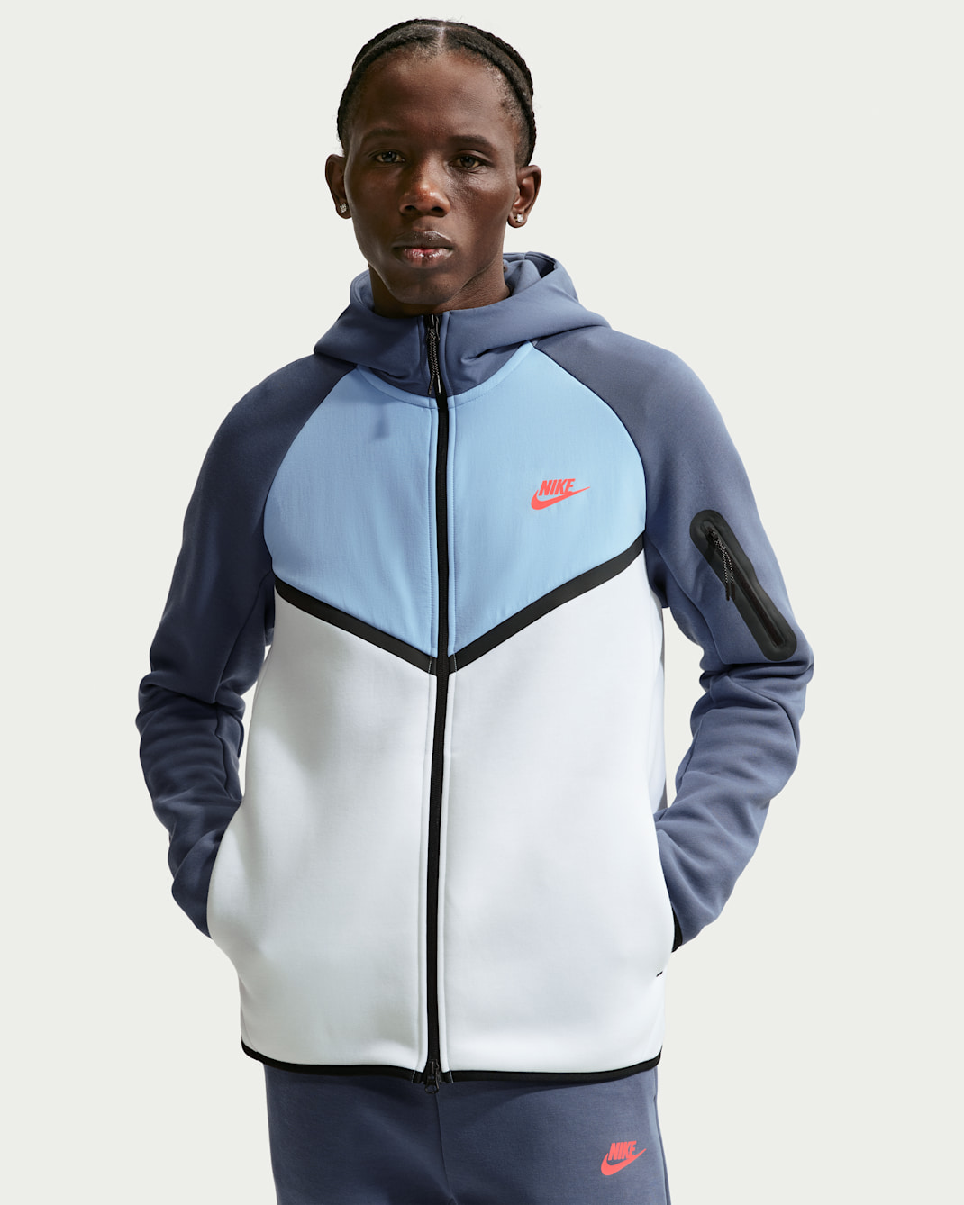Nike Tech Windrunner-Jacke aus Fleece mit durchgehendem Reißverschluss (Herren) - Weiß/Psychic Blue/Diffused Blue