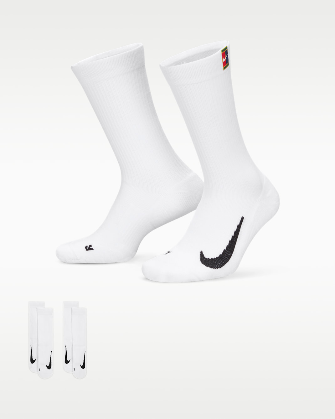 NikeCourt Multiplier Cushioned Tennis Crew Socks (2 Pairs) - White/White