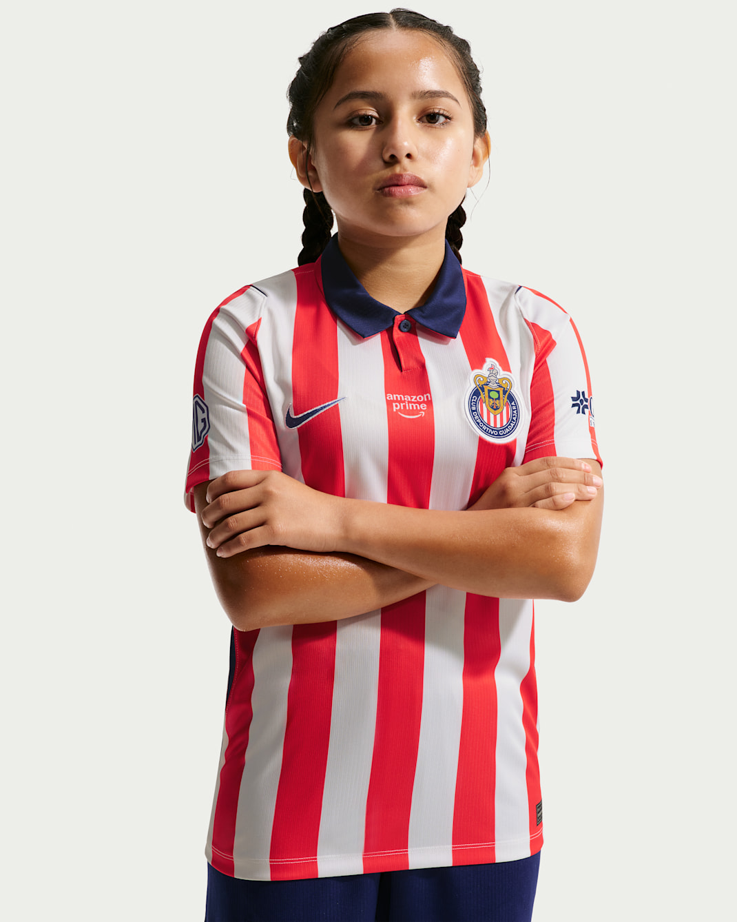 Jersey de futbol Nike Dri-FIT Replica del C.D. Guadalajara local 2026/27 Stadium para niños talla grande - Blanco/Rojo velocidad/Azul fiel