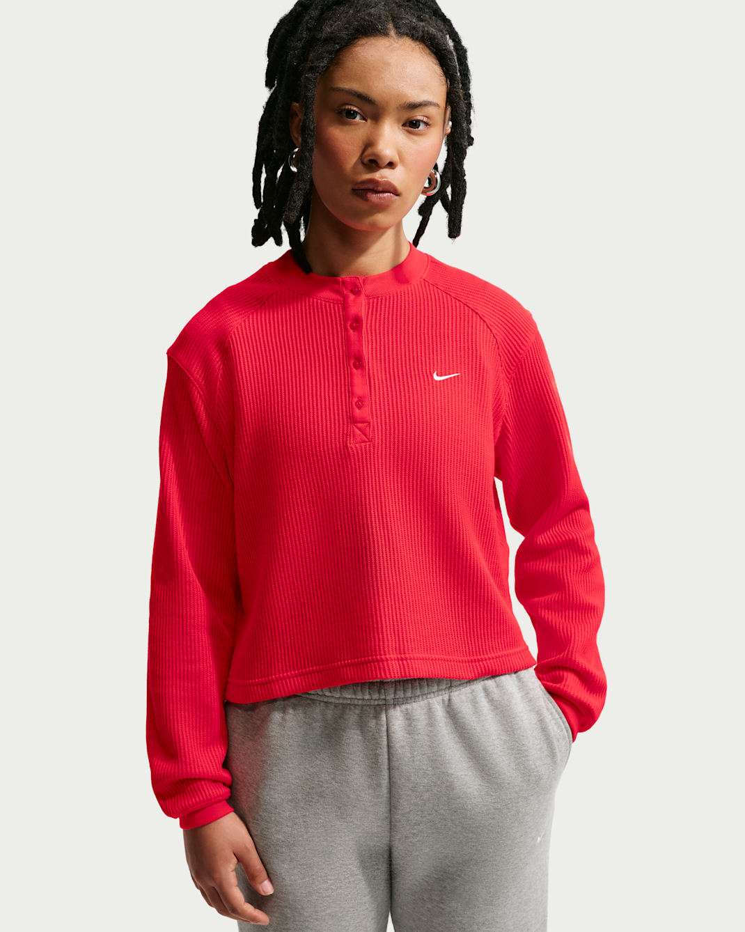 Nike Sportswear Chill Waffle Women's Oversized Long-Sleeve Henley Top - Light Crimson/Sail