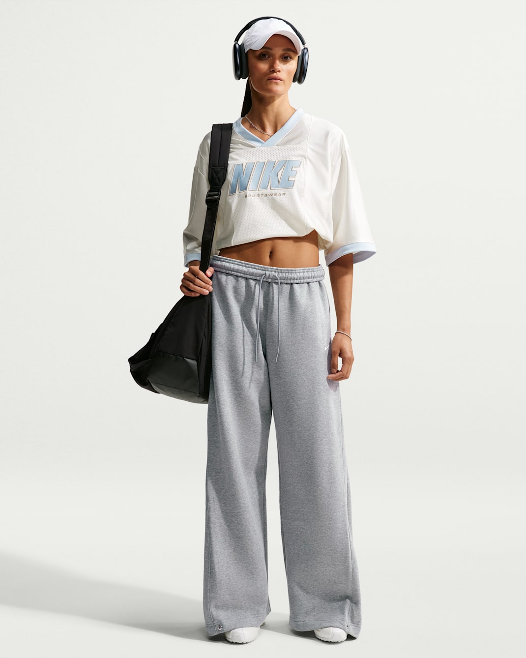 Nike Studio Fleece Medium Weight Women's Loose Pleated Press-Stud Trousers - Dark Grey Heather/Sail