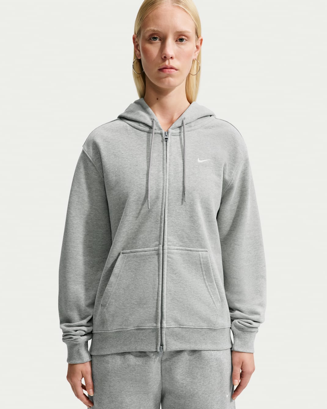 Sudadera con gorro de cierre completo para mujer Nike Studio Fleece Lightweight - Gris oscuro jaspeado/Vela