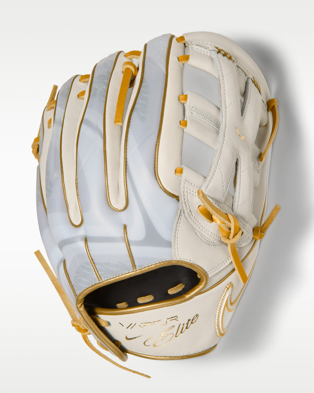 Guante de jardín para softbol Fastpitch para mujer (lanzamiento con la mano derecha) Nike Vapor Elite - Blanco/Oro metalizado/Blanco