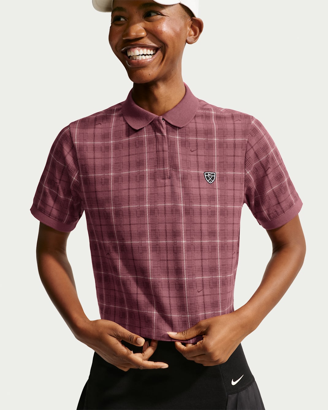 Nike Fairway Fresh Women's Dri-FIT Tartan Golf Polo - Pink Smoke/White