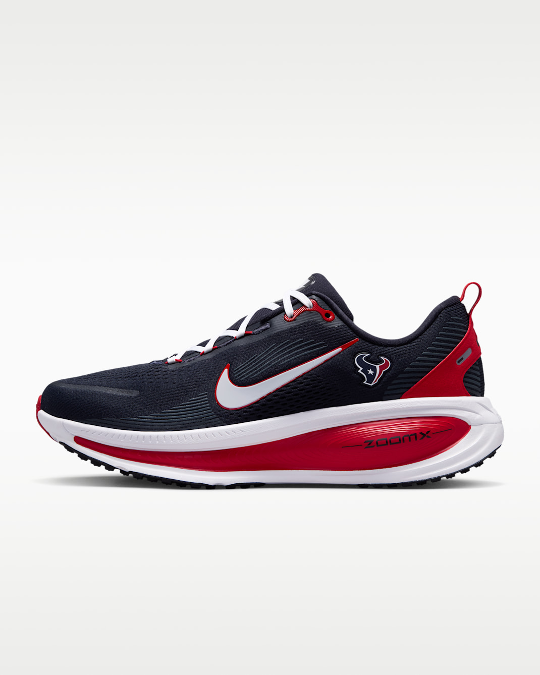 Tenis de correr en pavimento de la NFL para hombre Nike Vomero 18 (Houston Texans) - Azul campo de juego/Rojo universitario/Blanco