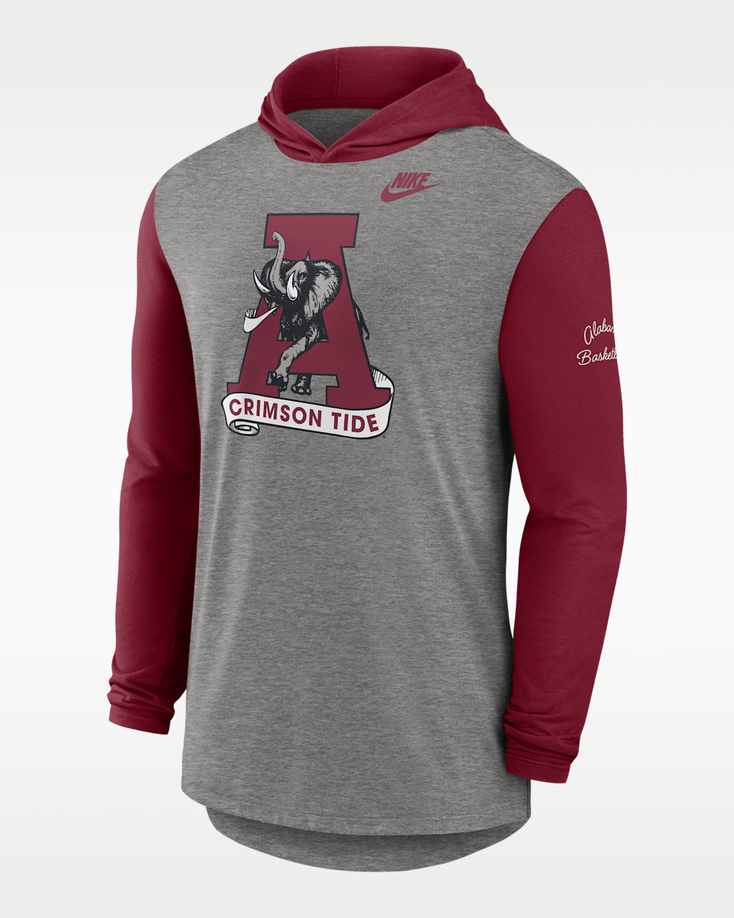 Alabama Campus Legacy Men's Nike Dri-FIT College Long-Sleeve Hooded T-Shirt - Grey Heather/Team Crimson