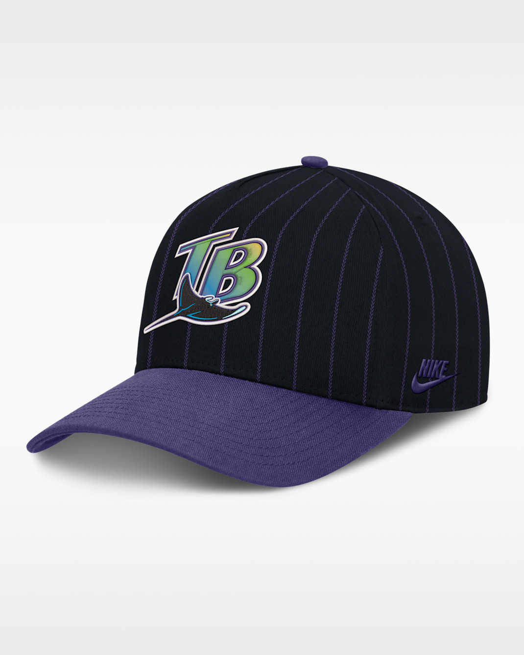 Gorra Nike de la MLB ajustable con estructura A-Frame para hombre Tampa Bay Rays Cooperstown Rise - Negro/Morado