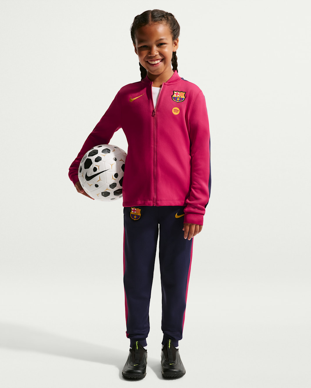 FC Barcelona Strike Nike Dri-FIT strikket fotballtracksuit til små barn - Noble Red/Blackened Blue/Mineral Yellow/Mineral Yellow
