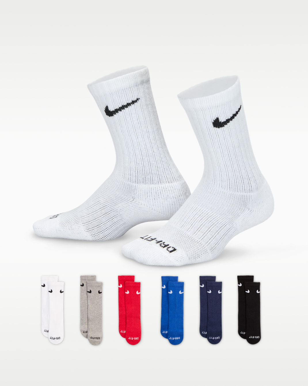 Meias de cano médio Dri-FIT Nike Performance Basics para criança (6 pares) - Preto/Branco