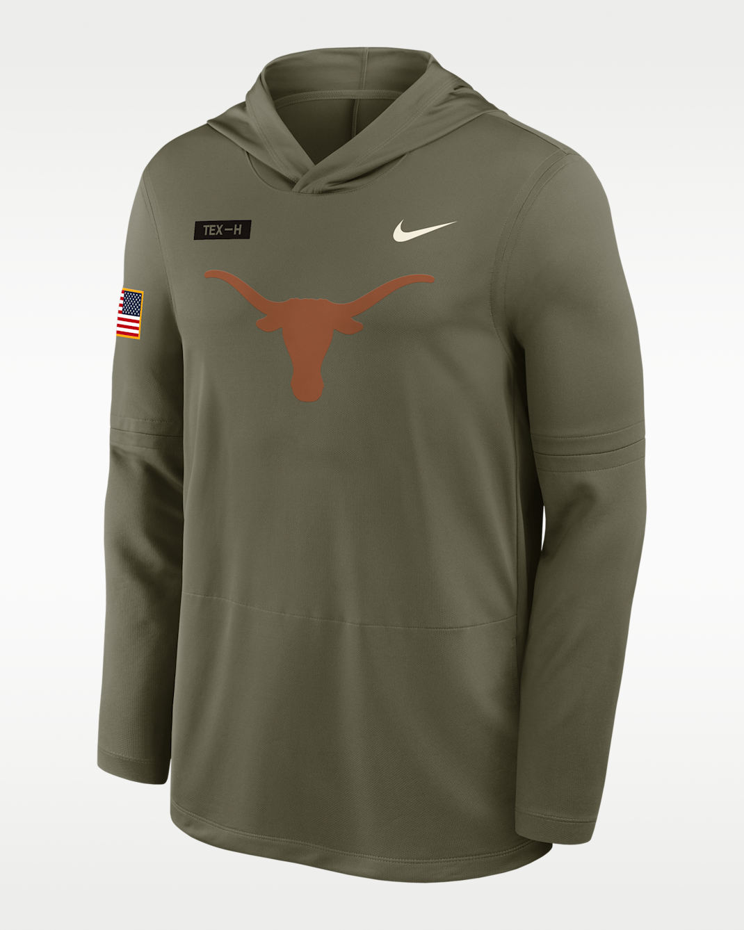 Texas 2025 Military Appreciation Men's Nike Dri-FIT College Long-Sleeve Hooded Top - Olive