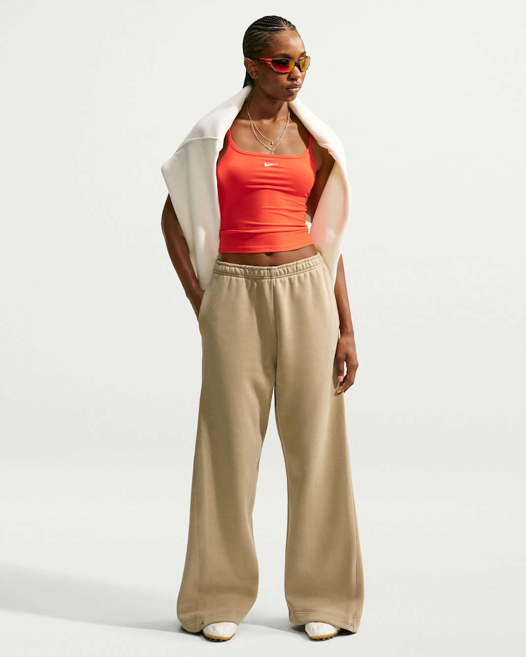 Nike Studio Fleece Medium Weight Women's Loose Pleated Snap Pants - Parachute Beige/Sail