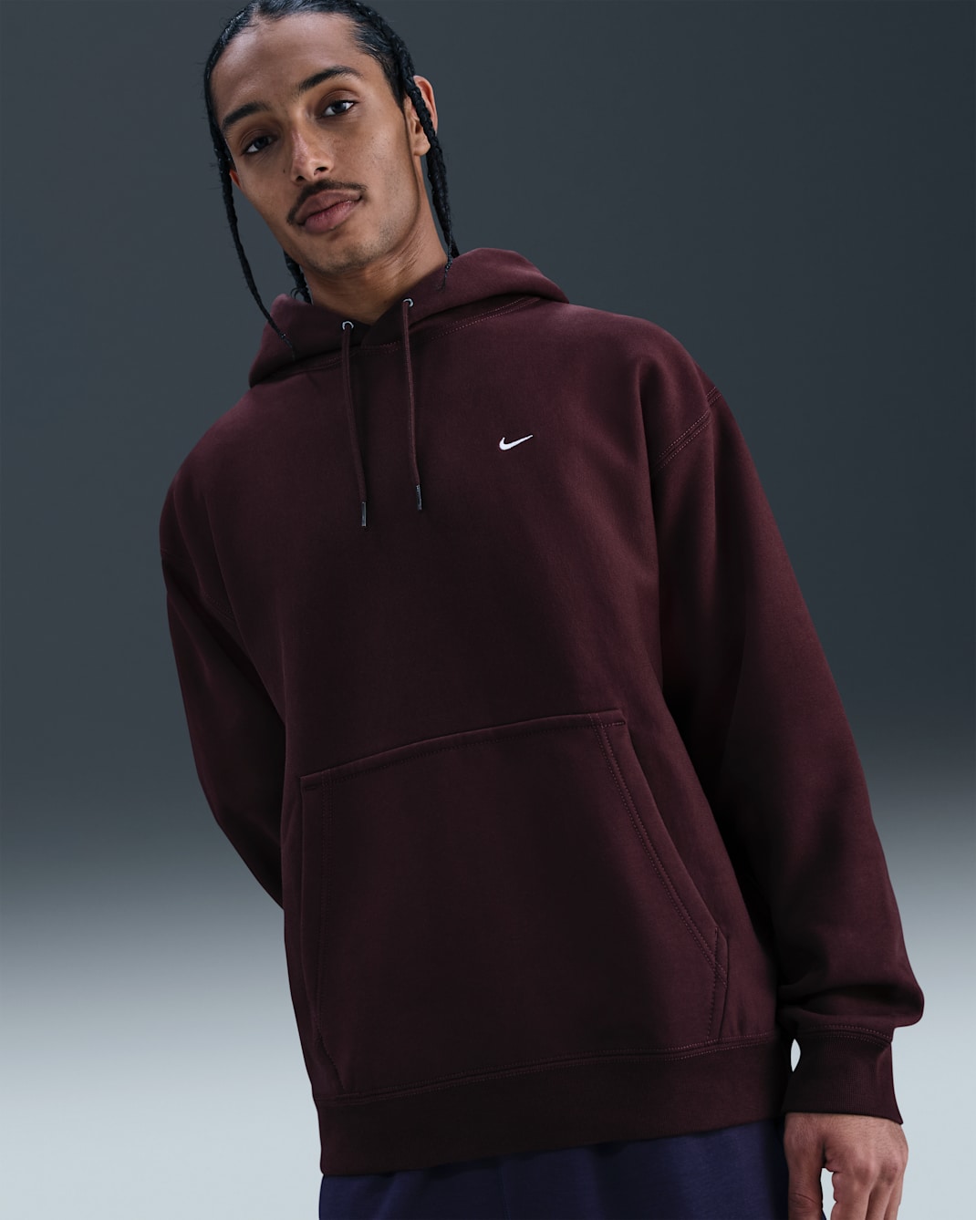 Nike Solo Swoosh Men's Pullover Hoodie - Burgundy Crush/Burgundy Crush/White
