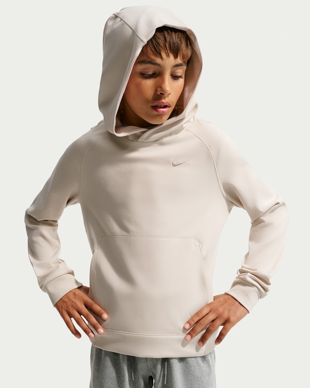 Nike Primary Nanoknit Big Kids' (Boys') Dri-FIT UV Protection Pullover Hoodie - Light Orewood Brown/Sail/Heather/Light Orewood Brown