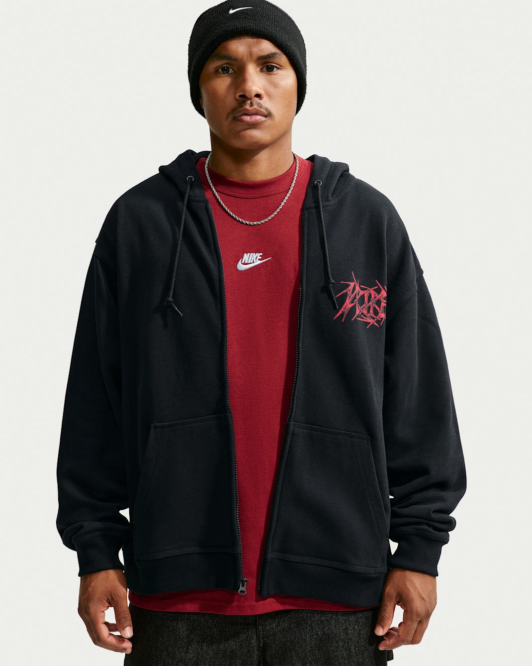 Sudadera con gorro de cierre completo para hombre Nike Sportswear - Negro/Naranja seguridad