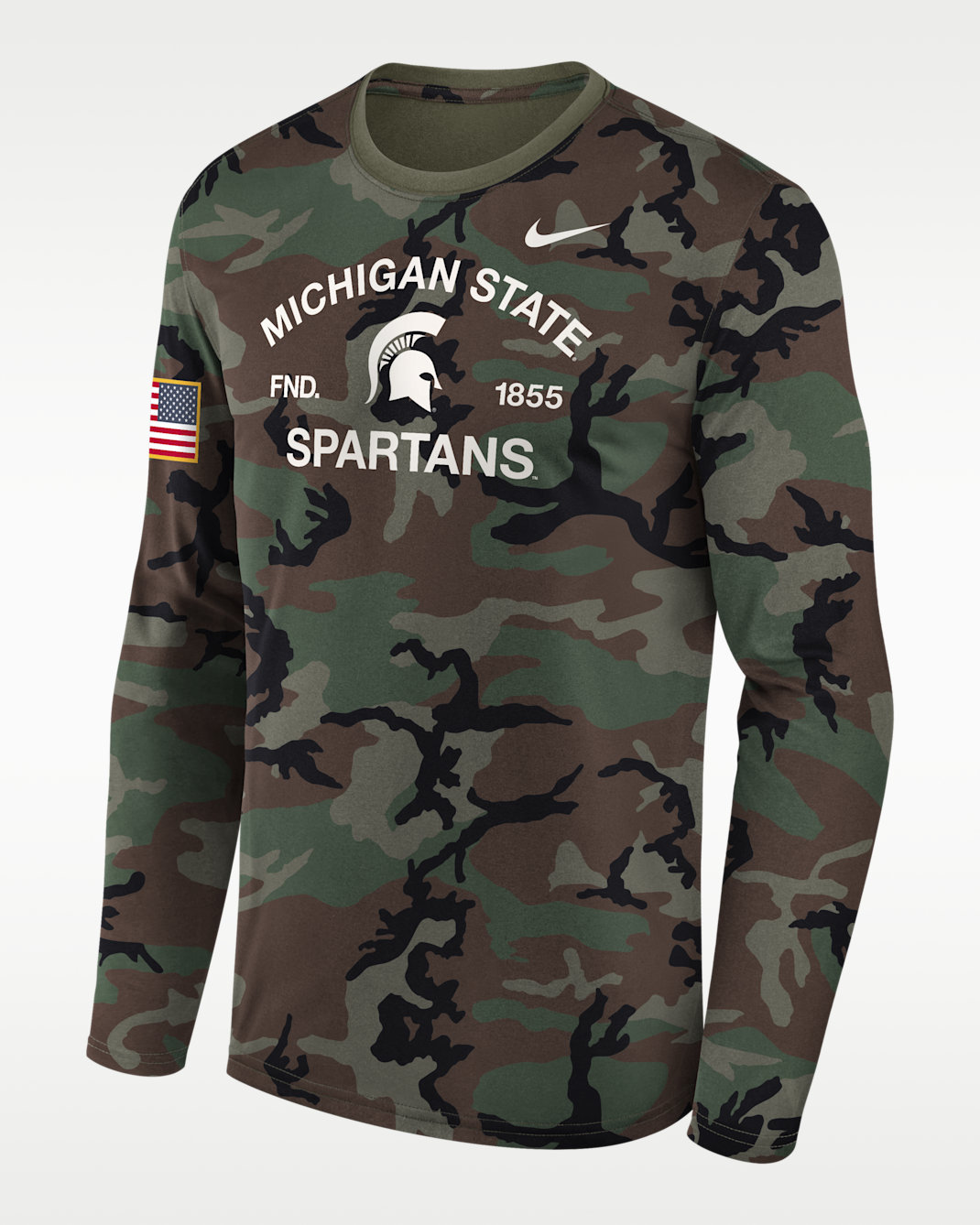 Playera de manga larga universitaria Nike Dri-FIT para hombre Michigan State 2025 Military Appreciation Legend - Oliva