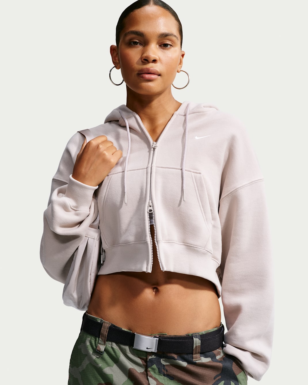 Nike Studio Fleece Medium Weight Women's Oversized Full-Zip Cropped Hoodie - Cream II/Sail