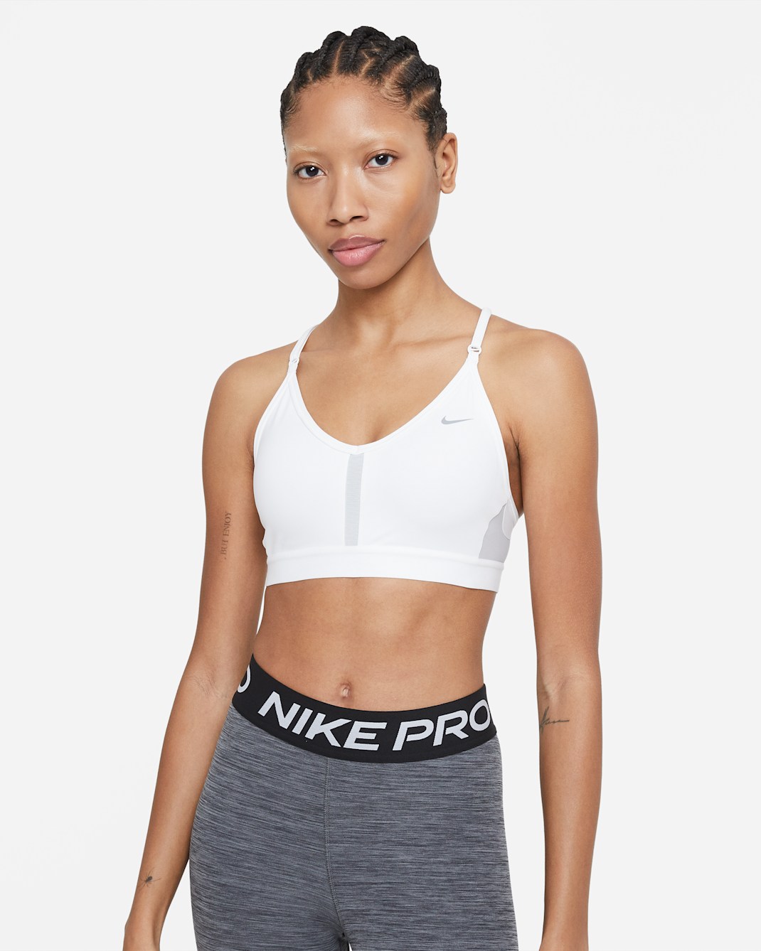 Nike Indy Women's Light-Support Padded V-Neck Sports Bra - White/Grey Fog/Particle Grey