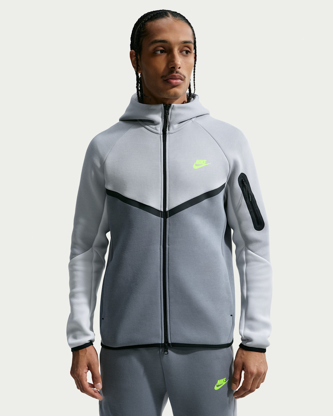 Nike Tech Windrunner herenjack van fleece met rits over de hele lengte - Light Smoke Grey/Cool Grey/Photon Dust/Volt