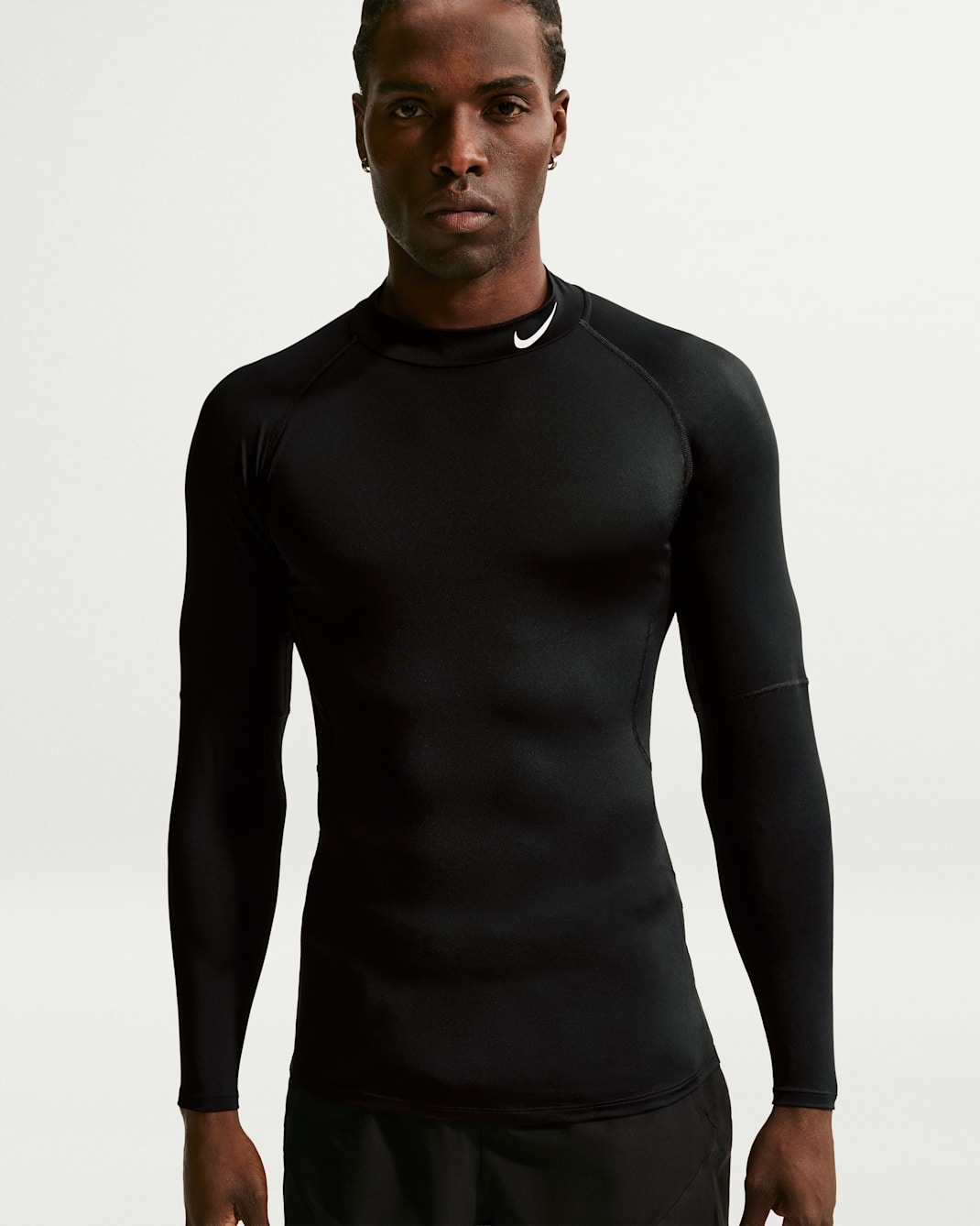Haut de fitness à manches longues et col montant Dri-FIT Nike Pro pour homme - Noir/Blanc