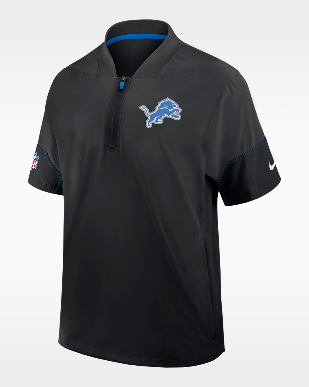 Detroit Lions Sideline Coach Men's Nike NFL 1/2-Zip Short-Sleeve Hooded Jacket - Black