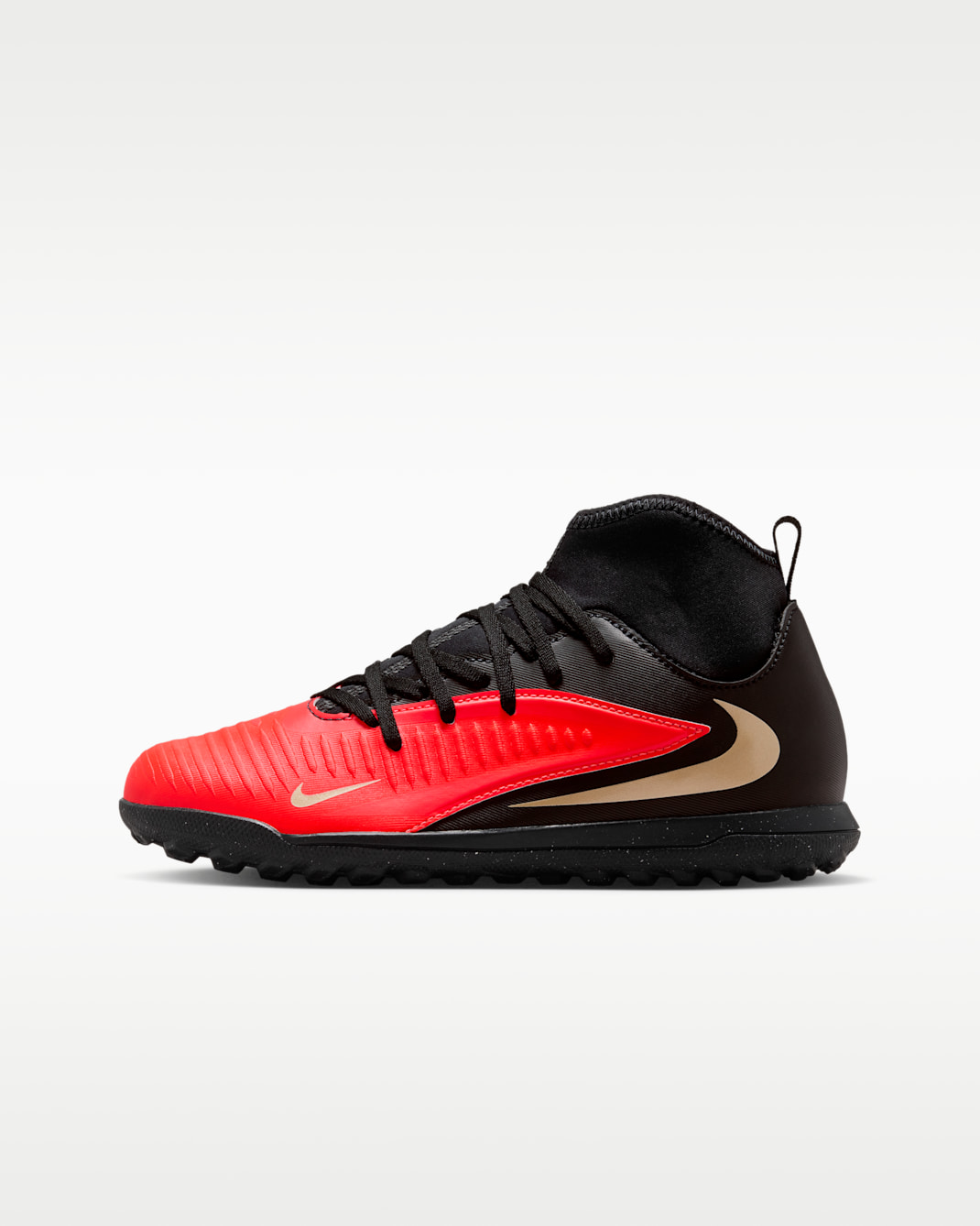 Tacos de fútbol para pasto sintético (turf) para niños grandes Nike Jr. Phantom 6 High Club - Carmesí brillante/Carmesí brillante/Negro