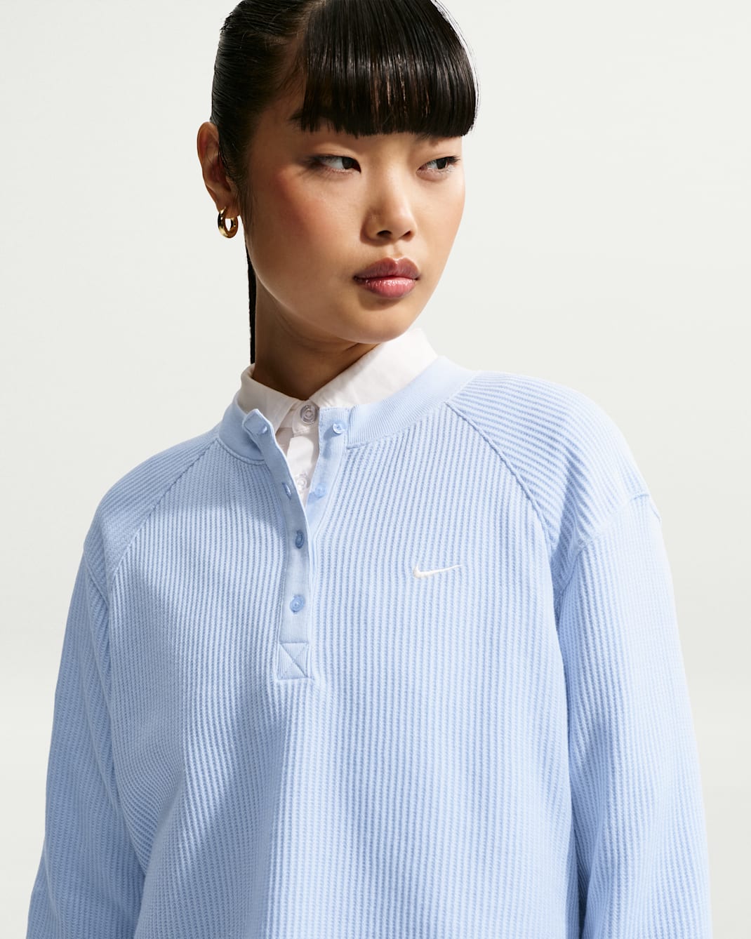 Nike Sportswear Chill Waffle Women's Oversized Long-Sleeve Henley Top - Hydrogen Blue/Sail