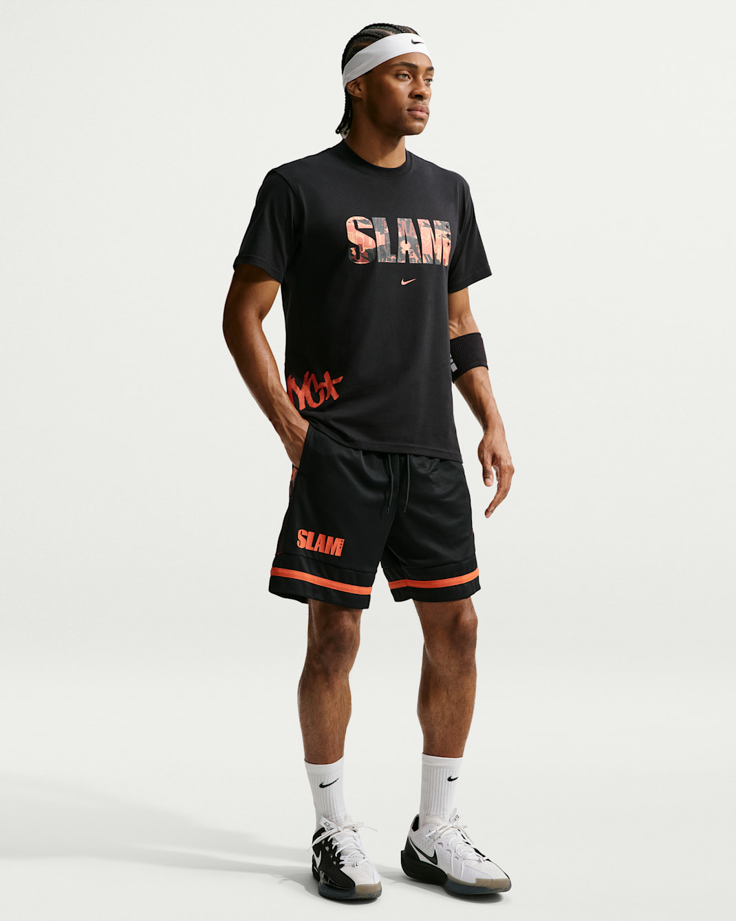 Nike Men's Dri-FIT 8" Basketball Shorts - Black/Safety Orange