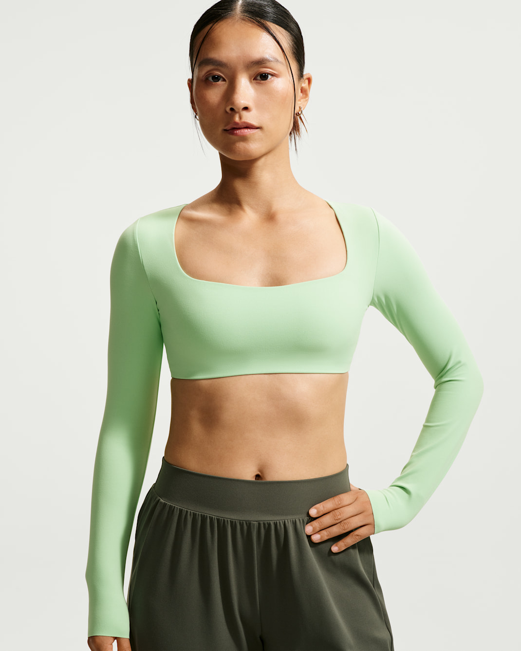 Nike Zenvy Women's Light-Support Padded Long-Sleeve Sports Bra - Cucumber Calm/Cool Grey