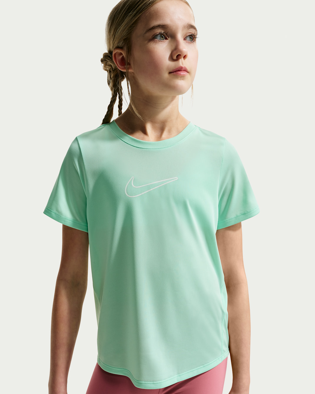 Nike One Fitted Older Kids' (Girls') Dri-FIT Short-Sleeve Top - Arctic Green/White