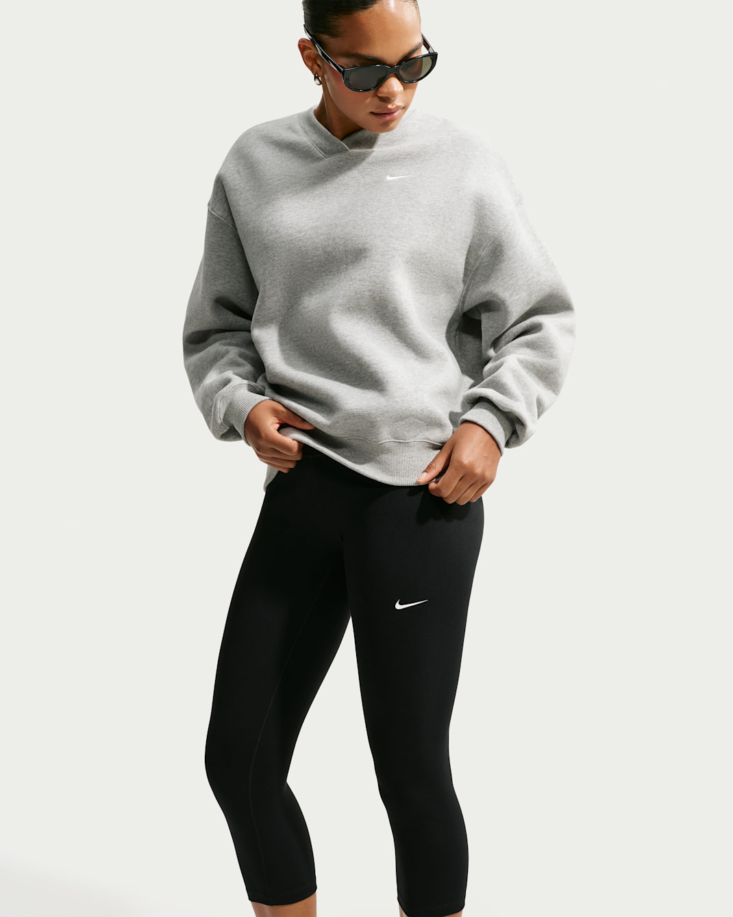 Nike Studio Fleece Medium Weight Women's Oversized V-Neck Top - Dark Grey Heather/Sail