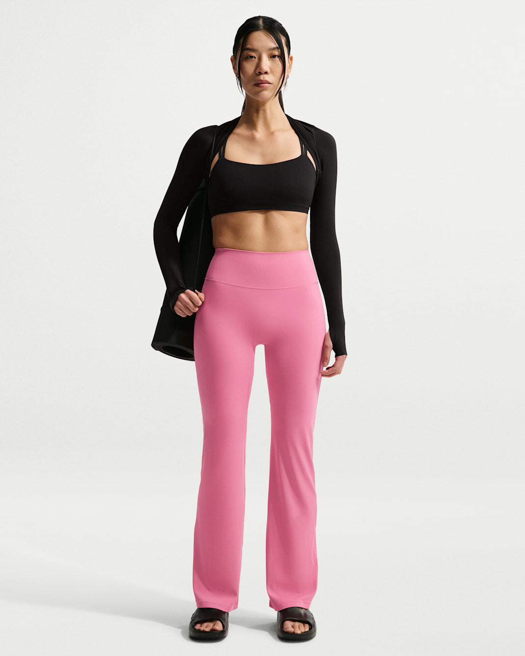 Nike Zenvy Women's High-Waisted Flared Leggings with No Front Seam - Peony/White