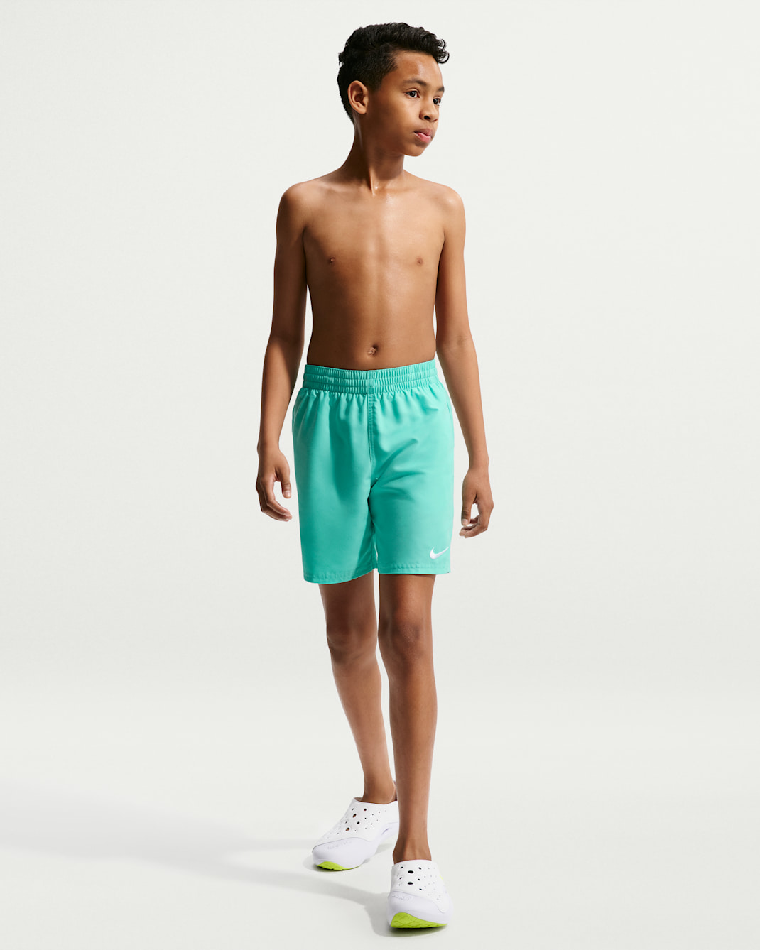 Shorts de playa o alberca con forro de ropa interior de 15 cm para niño talla grande Nike Swim Breaker Essential - Turquesa desteñido/Blanco