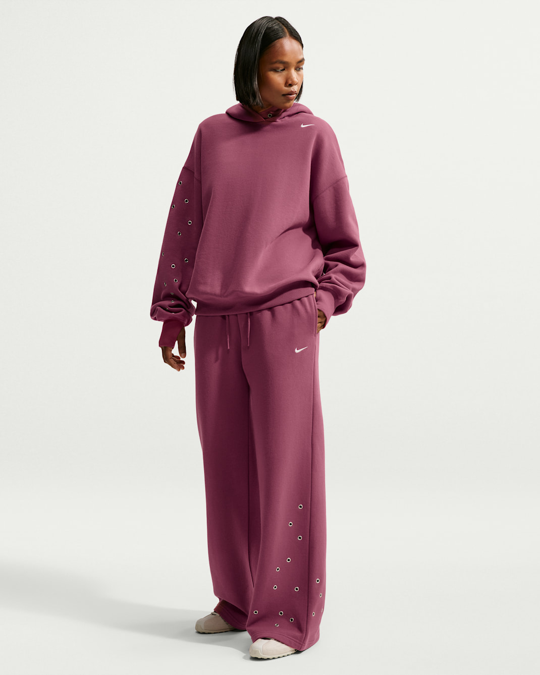 Pantalon ample taille mi-haute Nike Studio Fleece Medium Weight pour femme - Pink Smoke/Sail