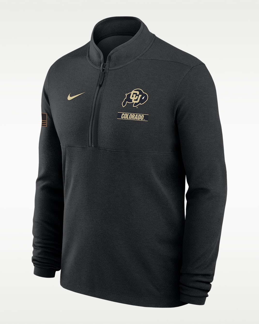 Colorado 2026 Military Appreciation Stride Men's Nike Dri-FIT College 1/2-Zip Long-Sleeve Top - Black/Team Gold