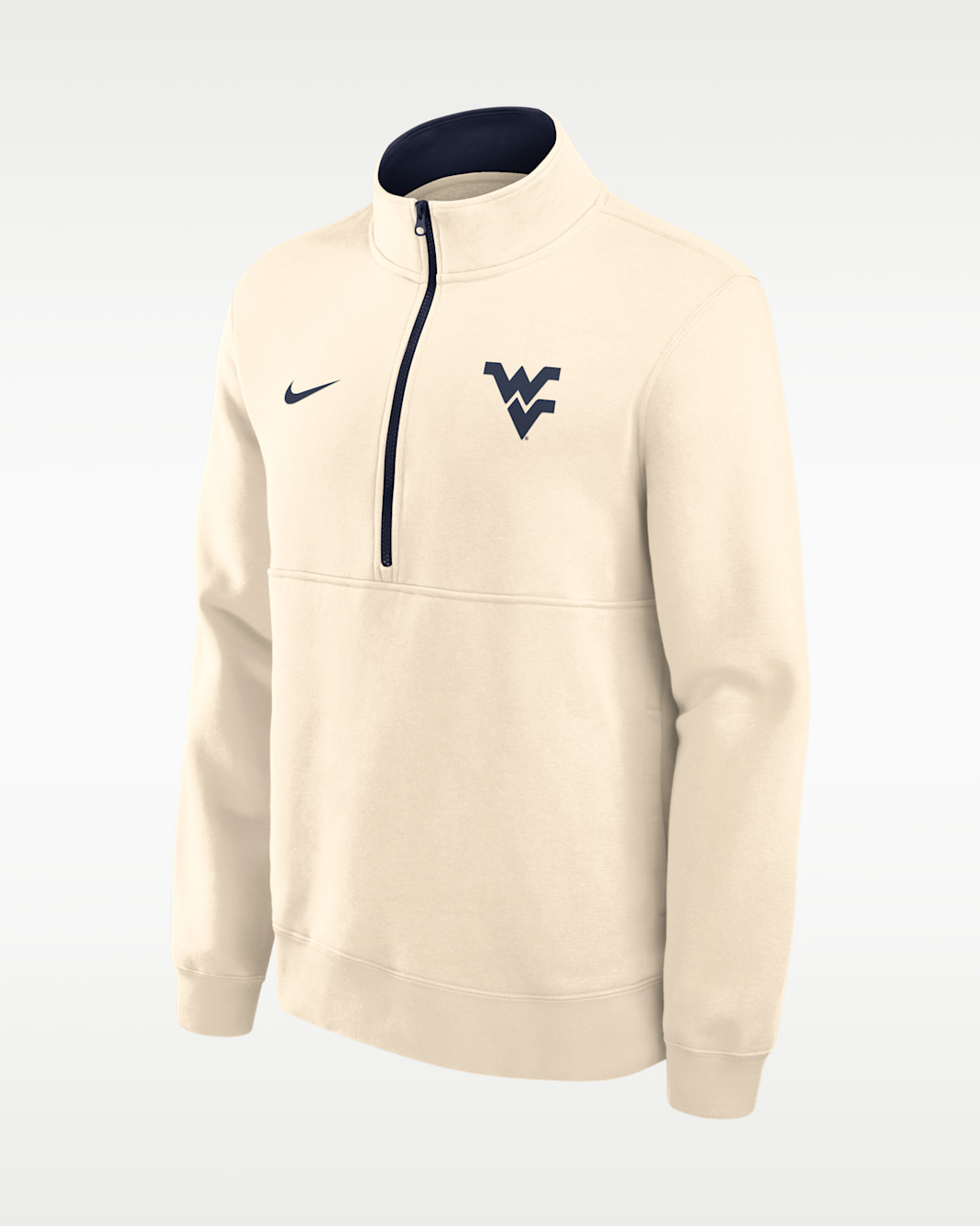 West Virginia Primetime Primary Logo Men's Nike College 1/2-Zip Crew - Natural/College Navy