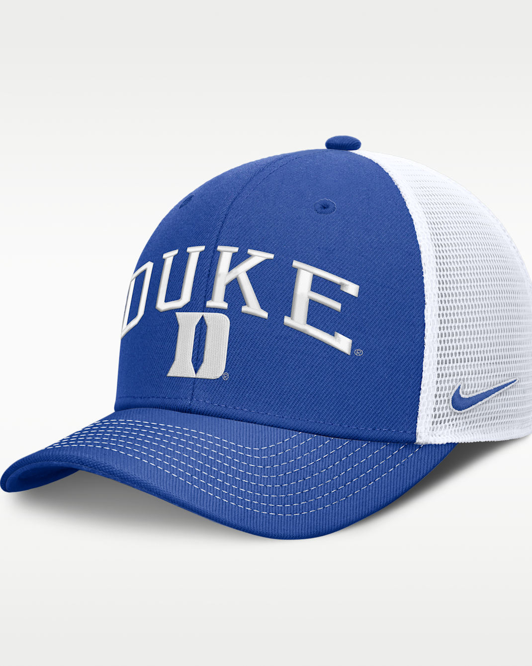 Gorra de rejilla universitaria Nike Dri-FIT ajustable para hombre Duke Primetime Arched - Royal/Blanco